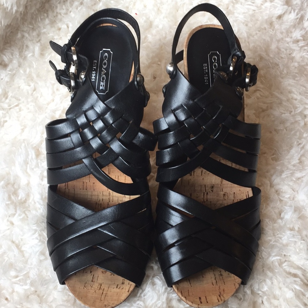 Coach Strappy woven heeled sandal black